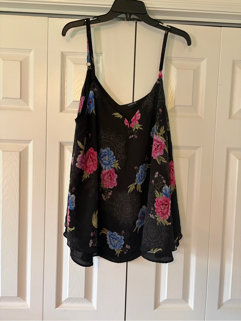torrid Black Floral V-Neck Camisole with Pink & Blue Blooms